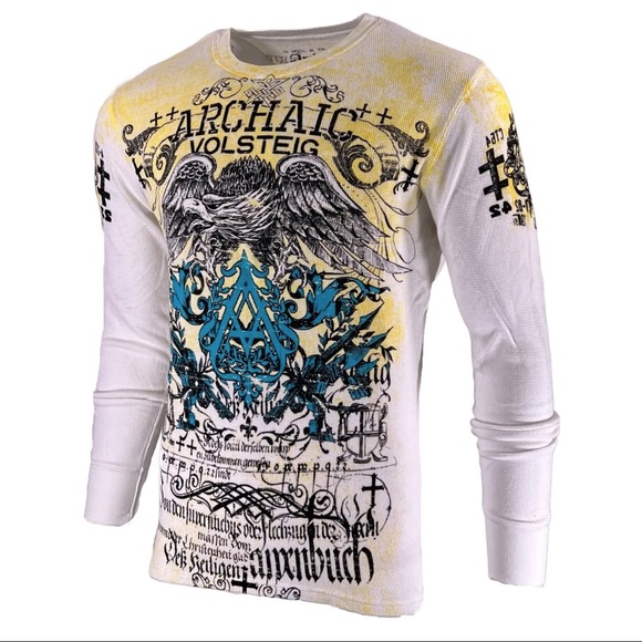 Archaic by Affliction Men's Thermal Shirt CYANIDE Eagle Biker White - Picture 5 of 9
